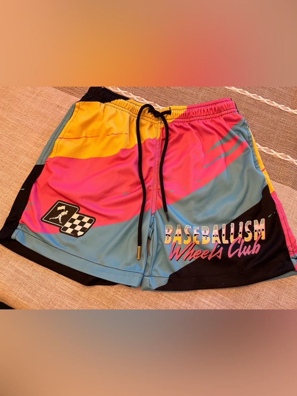 Baseball Wheels club. Colorblock Athletic Shorts - Pink, Yellow, Blue